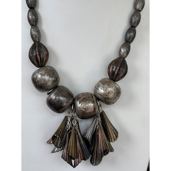 Chunky Metallic Statement Necklace & Gold-Tone Dangle Earrings Set - Picture 1 of 9